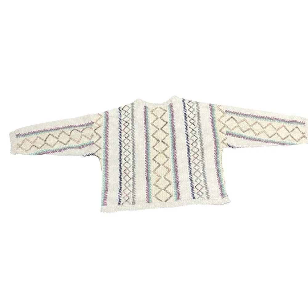 Vintage Bachrach Sweater White Geometric Pullover XL Oversized Cosby Grandpa